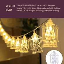 1 Pieza Lámpara De Aceite Con Cadena De Luces Para Decoración Del Festival, Luz Nocturna De Regalo, Disponible En 10/20/40 Luces Cálido Blanco/multicolor (pilas No Incluidas)