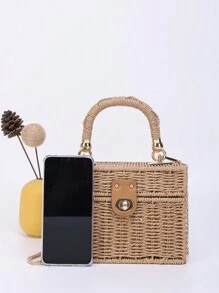Small Square Box Woven Metal Chain Bag, Holiday Essentials,Perfect For Travel, Vacation, Holiday & Beach