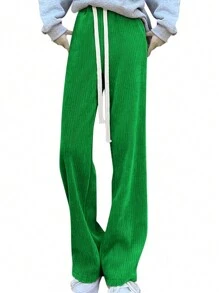 1 Piece Pans Pants Oversize Elephant Leg High Waist Elastic Woman - Green - View 5