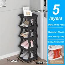 1pc Black Multi-Layer Fold-Able And Stack-Able Plastic Shoe Rack, Space-Saving Storage Box Organizer For Home, Suitable For Entrance, Corridor, Bedroom, Living Room, Apartment, Dormitory - Black - View 7