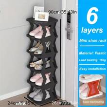 1pc Black Multi-Layer Fold-Able And Stack-Able Plastic Shoe Rack, Space-Saving Storage Box Organizer For Home, Suitable For Entrance, Corridor, Bedroom, Living Room, Apartment, Dormitory - Black - View 8