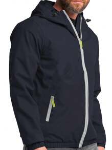 Shendy Vendy Chamarras Rompevientos Para Hombre con Capucha de Manga Larga Cremallera Completa Para Exteriores. Chamarra Deportiva Hombre Aprueba de Viento, Transpirable, Adecuada para el Uso Diario - Azul Marino - Ver 2