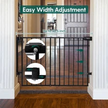 Babelio 29.7-46.5" No Bottom Bar Baby Gate For Stairs, Pet Gates With Large Walk Thru Door, Hardware Mount Dog Gate For The House And Doorways - 黑色 - 查看 3
