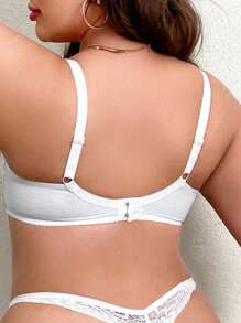 Plus Size Solid Color Lace Hollow Out Bra, E Cup - White - View 2