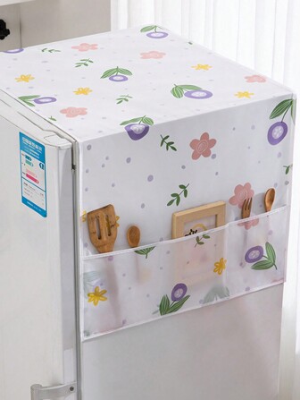 1pc Flower Printed Refrigerator Dustproof Cover, Waterproof And Oilproof Fridge Cover Towel For School,Office,Household,Travel,Bag,Organizer,Storage