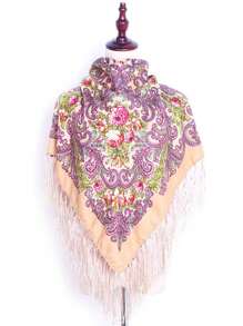 Women's Oversized Printed Traditional Scarf, Multicolor Rose Blossom With Tassels For Various Use Boho - Multicolor - View 21