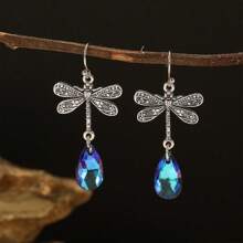 1對時尚創意復古波西米亞風格動物蜻蜓圓形耳環,適合女性日常佩戴