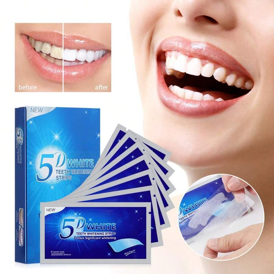 5d Whitening Strips For Teeth, Oral Health Care Double-Sided Elasticity Tooth Patch - White - View 1