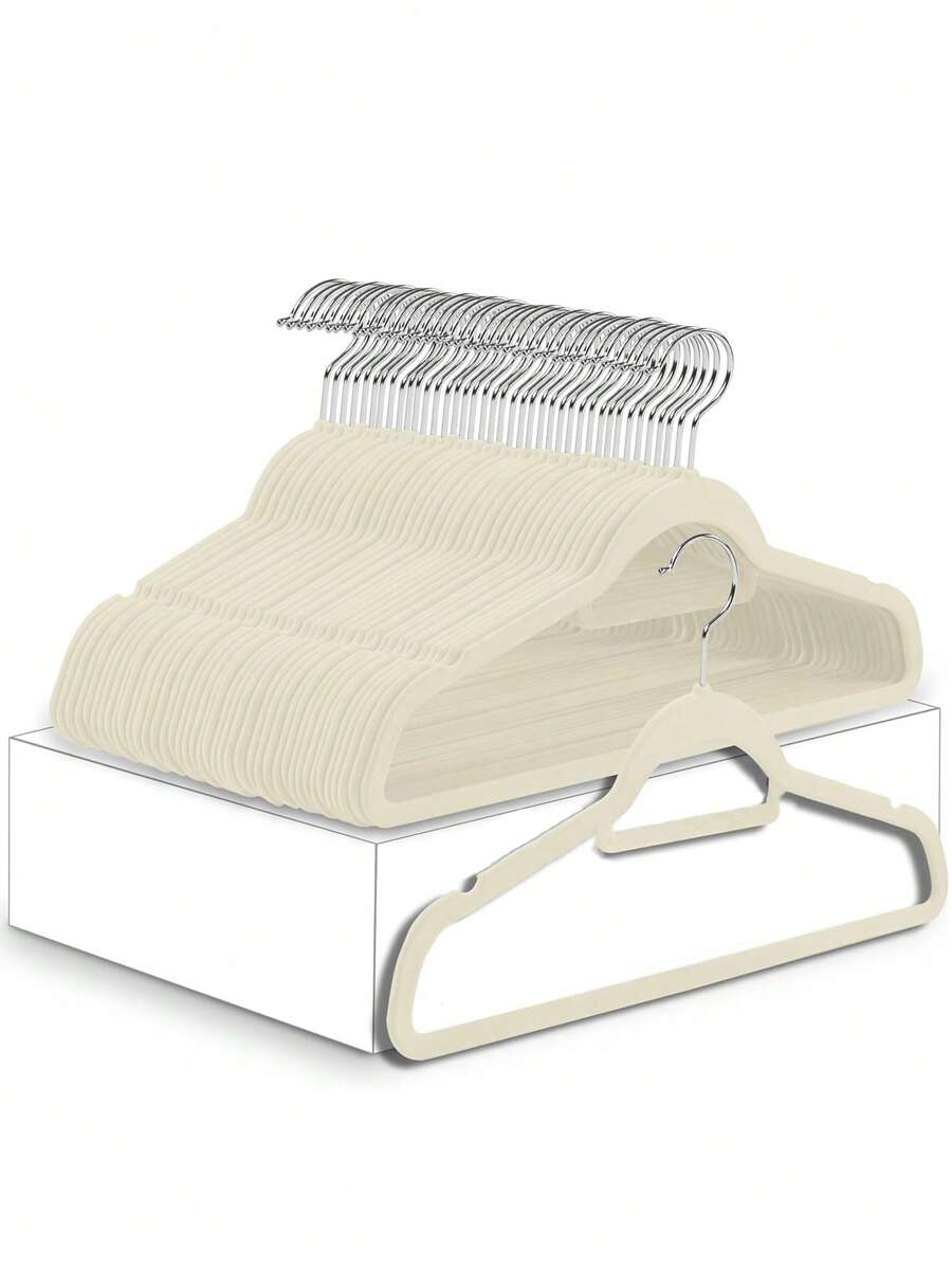 10/20入組豪華黑色絨面防滑衣架,超薄省空間-重型可旋轉黑色掛鈎,適合整理衣物、西裝、上衣、領帶、襯衫、裙子和褲子 - 米色 - 查看 1
