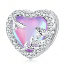 bamoer 1 PC 925 Sterling Silver Pink Flower Beads Retro Rose Beads Love Beads For Women Bracelet And Necklace DIY Fine Valentine's Day Gift Valentines