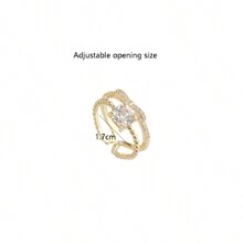 1pc Niche Retro European & American Style Double-Layered CZ Stone-Set Ring With Luxurious Feel - Yellow Gold - View 3