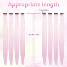 6 片彩色夹式接发片，派对挑染，20 英寸浅粉色长直发片，夹式合成假发，万圣节角色扮演装扮时尚派对圣诞节新年礼物，女士（浅粉色） - 淺粉色 - 查看 4