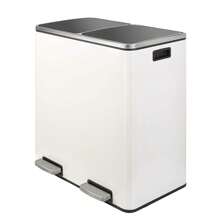 60L Kitchen Pedal Dual Waste Bin Trash Can Garbage Can Stainless Steel 2 Compartment Recycling Dustbin - White - View 1