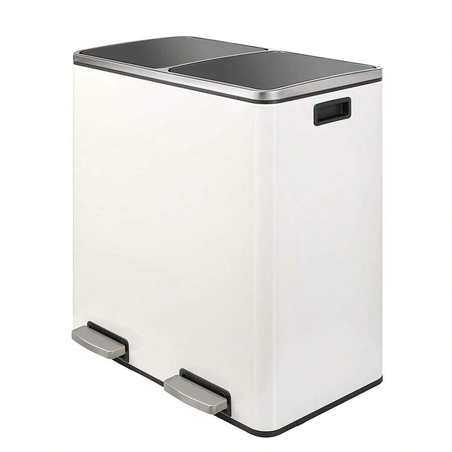 60L Kitchen Pedal Dual Waste Bin Trash Can Garbage Can Stainless Steel 2 Compartment Recycling Dustbin - White - View 1