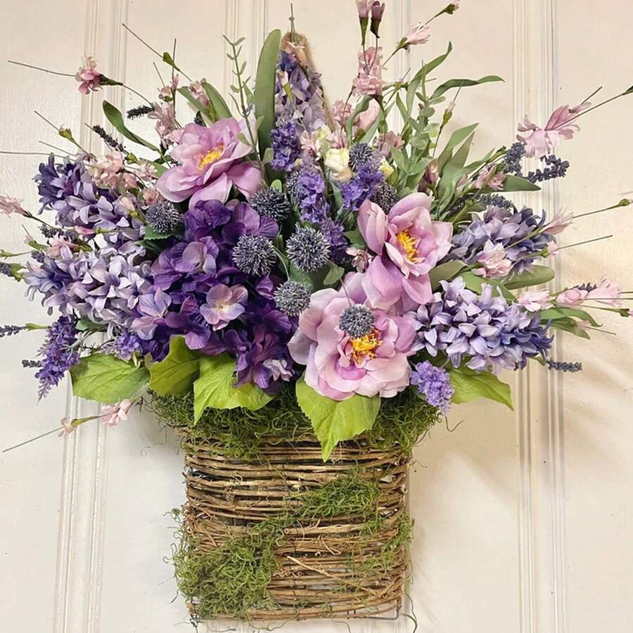 Spring And Summer Festival Simulation Flowers Rattan Flower Pots Hanging Baskets Door Hanging Baskets Wreaths Wedding Party Hotel Home Wedding Party Hotel Handicrafts Decorations Door Hanging Baskets Rattan Baskets - Purple - View 1
