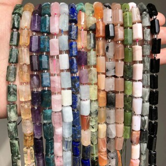 Naturlig Sten Agat Apatit Stenpärlor Cylinder Form Ädelsten Mode Lös Avståndshållare Pärlore För Smyckestillverkning DIY Charms armband Halsband För män Presenter Kvinnor Presenter
