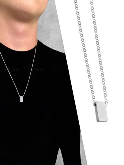 Colar Masculino Corrente com Pingente Retangular Cordão Correntinha Aço Inoxidável Não fica preto e Pode Molhar