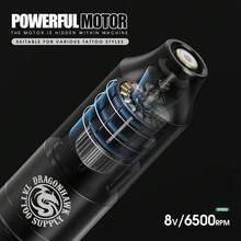 Dragonhawk Complete Tattoo Pen Kit Rotary Atom M1 Machine Power Supply 20Pcs Cartridges Needles Foot Pedal Black Ink For Beginners - Black - View 4