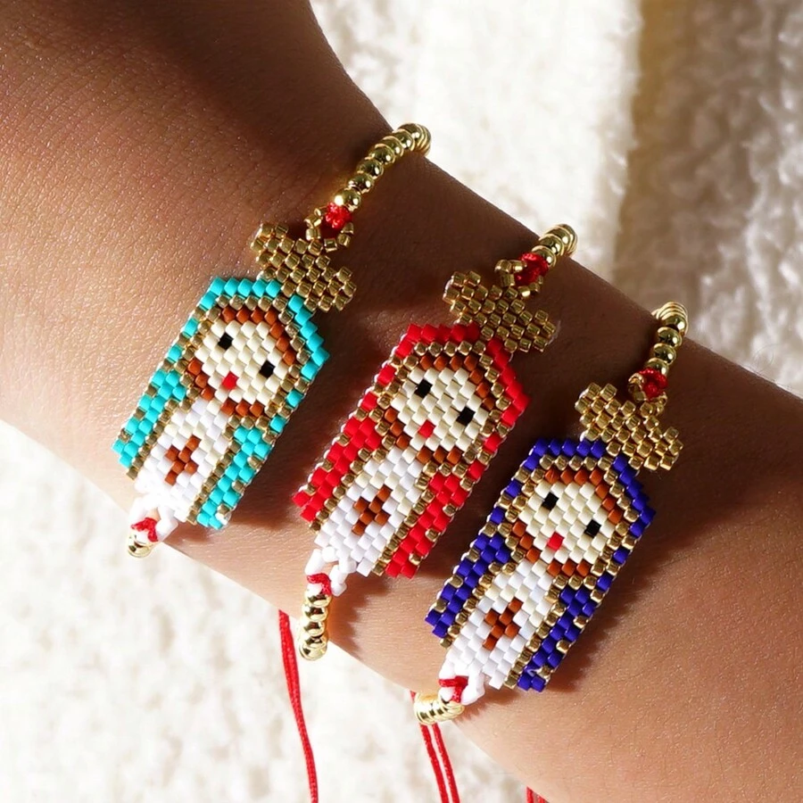1 Miếng Boho Kết cườm Vòng tay Đối với phụ nữ Phim hoạt hình đáng yêu Cô gái Hạt Chuỗi Có thể điều chỉnh Đồ trang sức Buổi tiệc Món quà 2024 Mới In