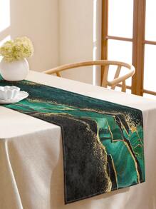 1 Stück Pfau grüner Marmor mit Goldfolie Collage-Muster Leinentischdecke, geeignet für Küchen- und Esszimmer-Tischdekoration, Schuh- und Aufbewahrungsschrankabdeckung, All-Season Universal Tischläufer
