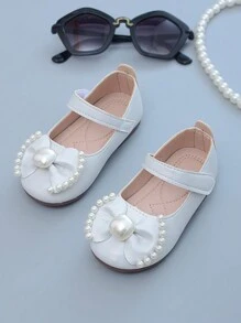 女童彩色百搭仿皮鞋，四季公主風幼兒寶寶軟底平底學步鞋與學生鞋，時尚可愛珍珠蝴蝶結小童鞋 - 銀色 - 查看 3