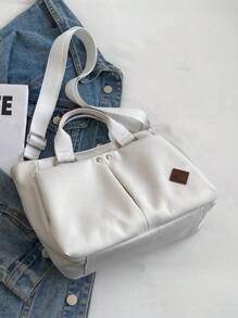 1pc White Minimalist Handbag, Women's Tote Bag, Fashion Casual Versatile Multi-Pocket Rectangular Bag, Suitable For Daily Use, Shopping, Commuting, Crossbody, Zipper Closure, Lightweight Foldable Canvas Bag, College Style - White - View 8