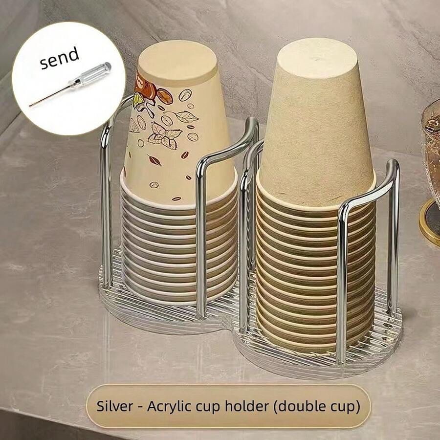 Lujoso Exhibidor De Vasos De Acrílico Para Vasos Desechables/papel, Soporte De Tazas De Café/té Para Hogar - Plata (doble copa) - Ver 1