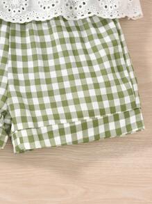 Vihyde 2 件套年轻女孩可爱荷叶边蝴蝶结吊带上衣和短裤度假装 - 綠色 - 查看 5