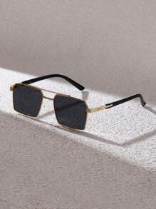 1pc, 2pcs, 3pcs Set Men's Rectangular Luxury Fashion Glasses, Classic Metal Frame Fashion Eyewear Suitable For Travel, Driving, Daily Life, Protective Glasses - Gold - View 2