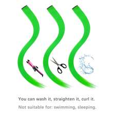 6pcs Colorful Clip-In Hair Extensions, Party Highlights, 20 Inch Green Straight Hair Extensions, Clip-In Synthetic Wigs, Suitable For Halloween Costume, Christmas, New Year Gift, Women (Green) - Green - View 6