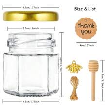 10pcs Mini Honey Jars-1.5oz/45ml, Wedding Gifts For Guests Hexagon Honey Jars With Gold Cover, Wooden Dippers, Thanks Tags, For Baby Shower Bridal Shower Gift Packaging - 10pcs - View 3