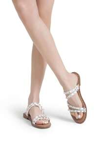 Women Slide Sandals Flat Sandals Slip On Open Toe Summer Slippers For Music Festivals Holiday Party - White - View 8