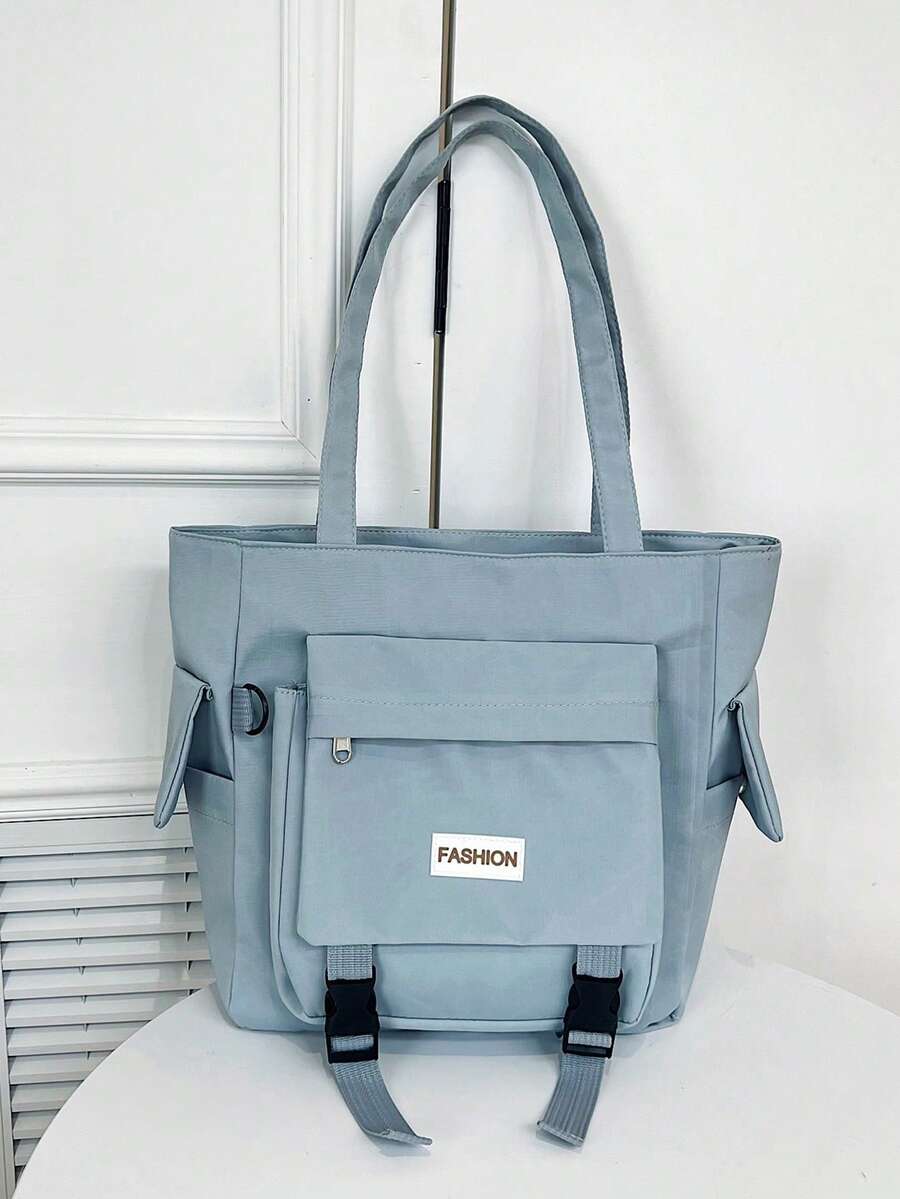 1 件男女通用校园风格尼龙拉链单肩手提包适合日常使用 - 藍色 - 查看 1