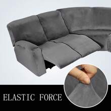 Funda de terciopelo para silla Relax de 5 plazas, funda elástica para sofá esquinero, juego de 7 piezas, funda antideslizante para sofá esquinero, protector de muebles en forma de L para sofá esquinero - Gris - Ver 5