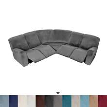Funda de terciopelo para silla Relax de 5 plazas, funda elástica para sofá esquinero, juego de 7 piezas, funda antideslizante para sofá esquinero, protector de muebles en forma de L para sofá esquinero - Gris - Ver 10
