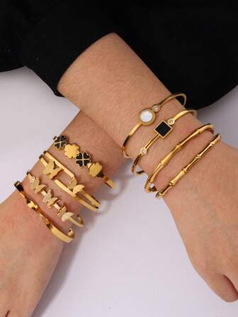 1 件奢华几何/蝴蝶/竹子不锈钢手镯，优雅设计，适合女性派对佩戴或情人节礼物