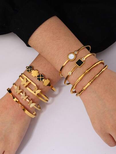 1 件奢华几何/蝴蝶/竹子不锈钢手镯，优雅设计，适合女性派对佩戴或情人节礼物