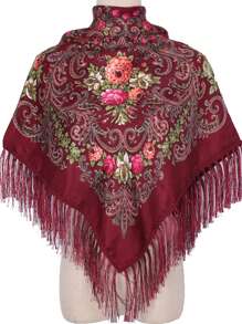 Women's Oversized Printed Traditional Scarf, Multicolor Rose Blossom With Tassels For Various Use Boho - Multicolor - View 17