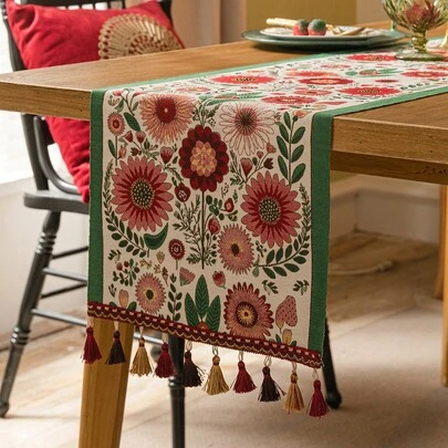 1 件桌旗，现代几何图案，聚酯纤维，红色节日装饰，仅可手洗，不可机洗，适用于沙发、茶几、餐具柜、橱柜罩