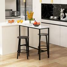 HOMCOM Juego de Mesa de Comedor Mesa Alta de Bar con 2 Taburetes Redondo 3 Piezas Marco de Acero Estilo Moderno para Cocina Salón Blanco y Negro - Blanco - Ver 1