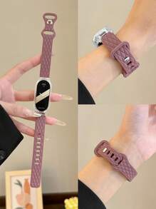 1 Miếng Da giả Kết cấu Silicone Chống thất lạc Dây đeo đồng hồ Và Trong suốt Vỏ bảo vệ Tương thích với Xiaomi Thông minh Thể thao Vòng tay 8/7/6/5/4/3 ( NFC Ủng hộ ) - Khói tím - Xem 8