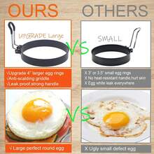 3入組蛋圈套裝,配有油刷和蛋清分離器不銹鋼蛋煮圈,可折疊手柄和不粘圓形蛋製造機烤麵糰圓環模具成型工具,適用於廚房