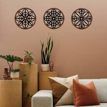 3 paquetes de decoración de pared rústica, arte de pared redondo geométrico con marco de madera, decoración colgante de estilo campestre para el hogar, apartamento, dormitorio, sala de estar, dormitorio, decoración de pared colgante rústica redonda, decoración del hogar, decoración de habitación, decoración de pared - Marrón - Ver 2