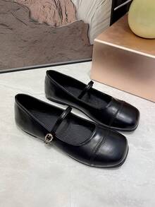 法式復古珍鞋,法庭厚跟平底鞋,韓國高端女鞋,2023春秋新款 - 黑色 - 查看 1