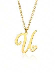 1個極簡淡雅的心形字母項鍊,適用於女性和女孩26個英文字母,不鏽鋼鎖骨鏈項鍊,時尚珠宝禮物