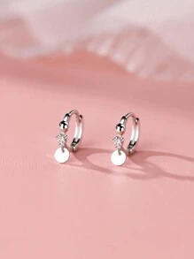 ESBERRY 1pair S925 Sterling Silver Charm Single Rhinestone Circular Cubic Zirconia Hoop Earrings For Women Fine Ladies Jewelry Gift Festival Gift Birthday Gift Daily Wear - Simple Earrings - View 1