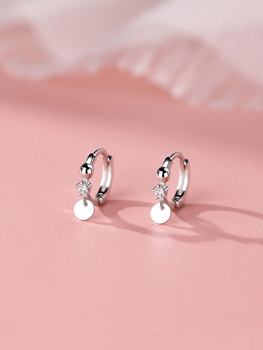 ESBERRY 1pair S925 Sterling Silver Charm Single Rhinestone Circular Cubic Zirconia Hoop Earrings For Women Fine Ladies Jewelry Gift Festival Gift Birthday Gift Daily Wear - Simple Earrings - View 1