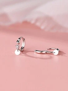 ESBERRY 1pair S925 Sterling Silver Charm Single Rhinestone Circular Cubic Zirconia Hoop Earrings For Women Fine Ladies Jewelry Gift Festival Gift Birthday Gift Daily Wear - Simple Earrings - View 5