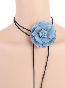 1 Peça Colar Decorativo Retrô 3D com Grande Flor de Rosa em Denim / Corrente de Colar