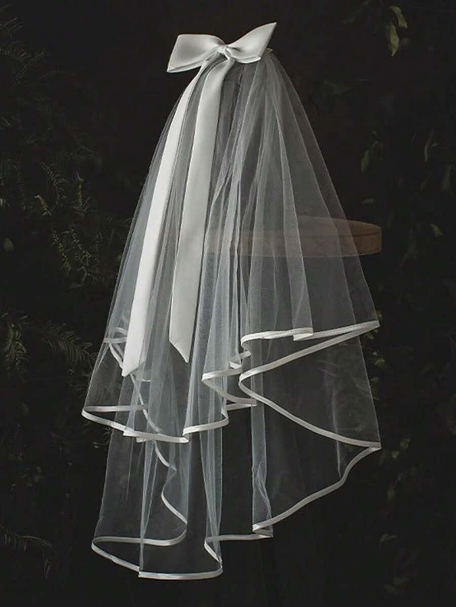 1 chiếc khăn voan mỏng màu trắng cho cô dâu, khăn voan ngắn tiện dụng khi đi du lịch, lãng mạn và tươi mới. Phụ kiện cho ngày Valentine. - Trắng 2 - Xem 1